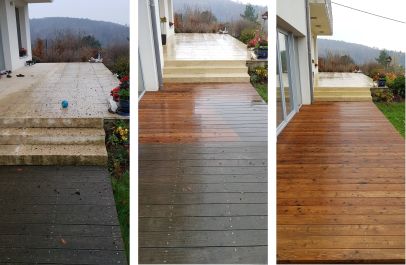 Mytí terasy před a po