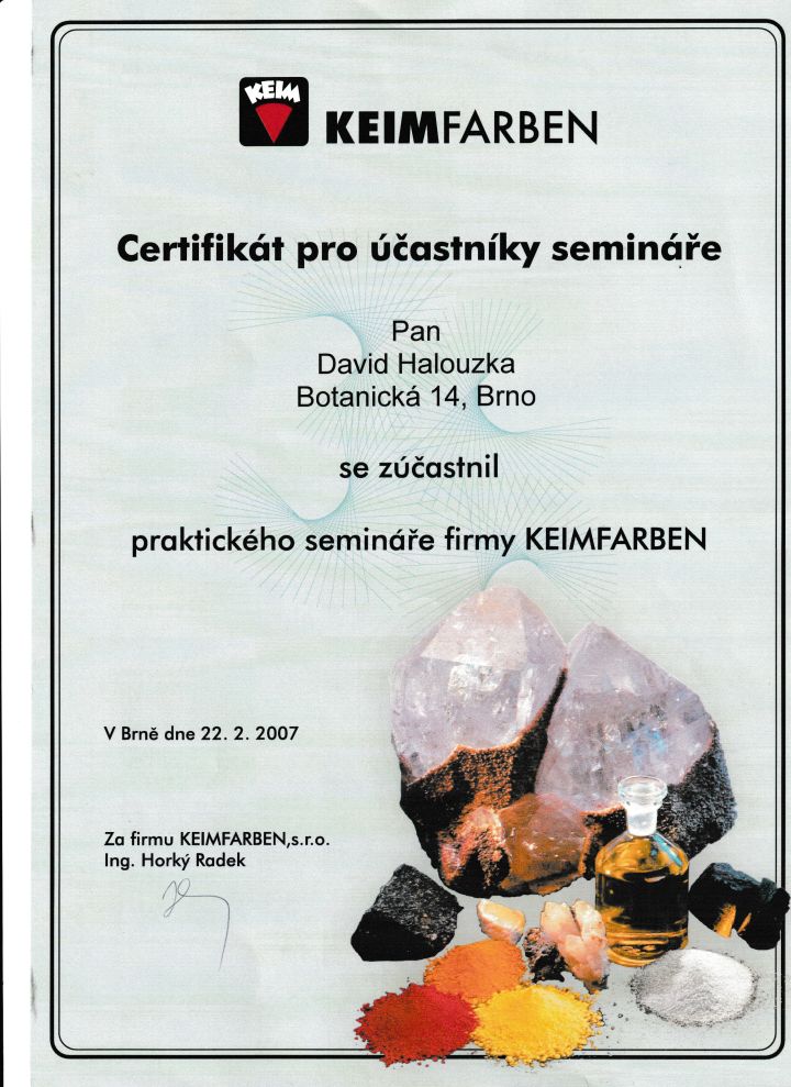 Certifikát praktického semináře Keimfarben